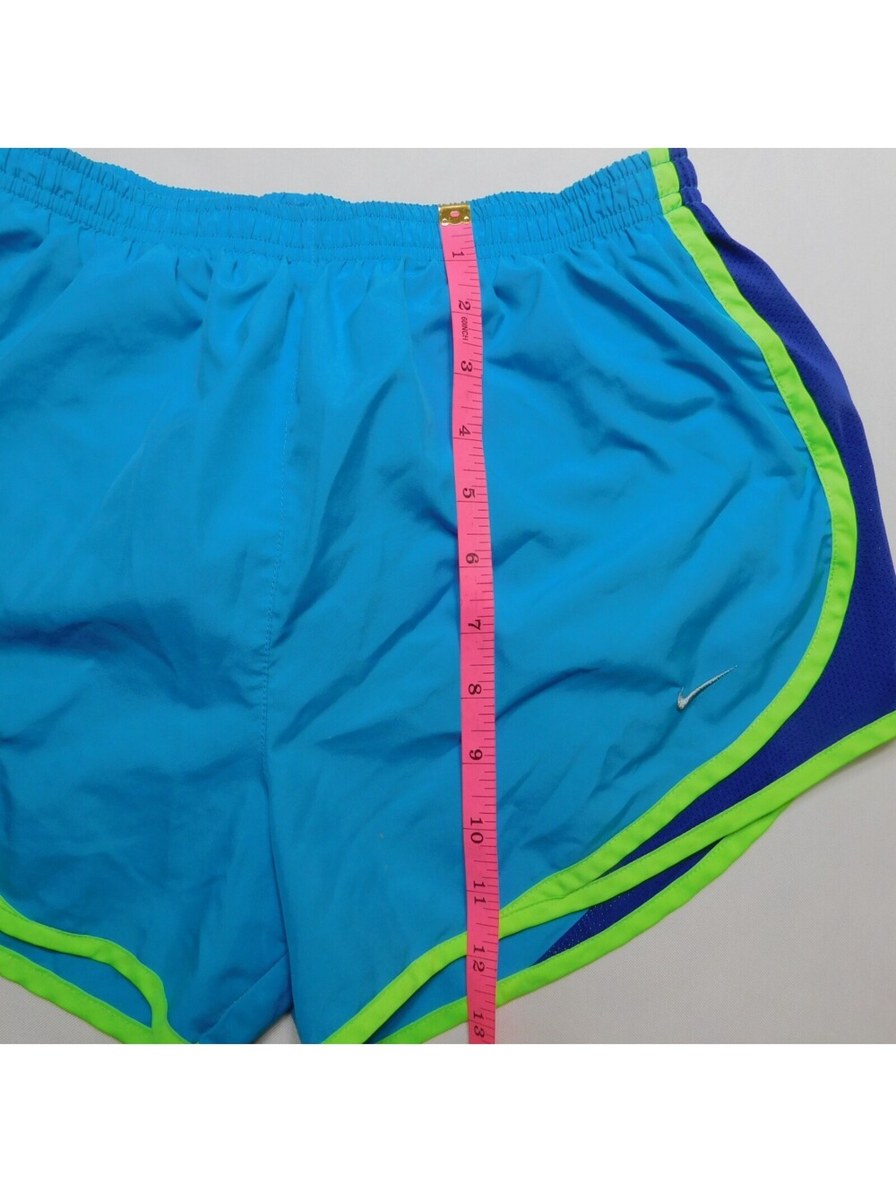 Nike Tempo Dri Fit Running Shorts Womens Medium M Blue Lime Green Athletic - Picture 6 of 8